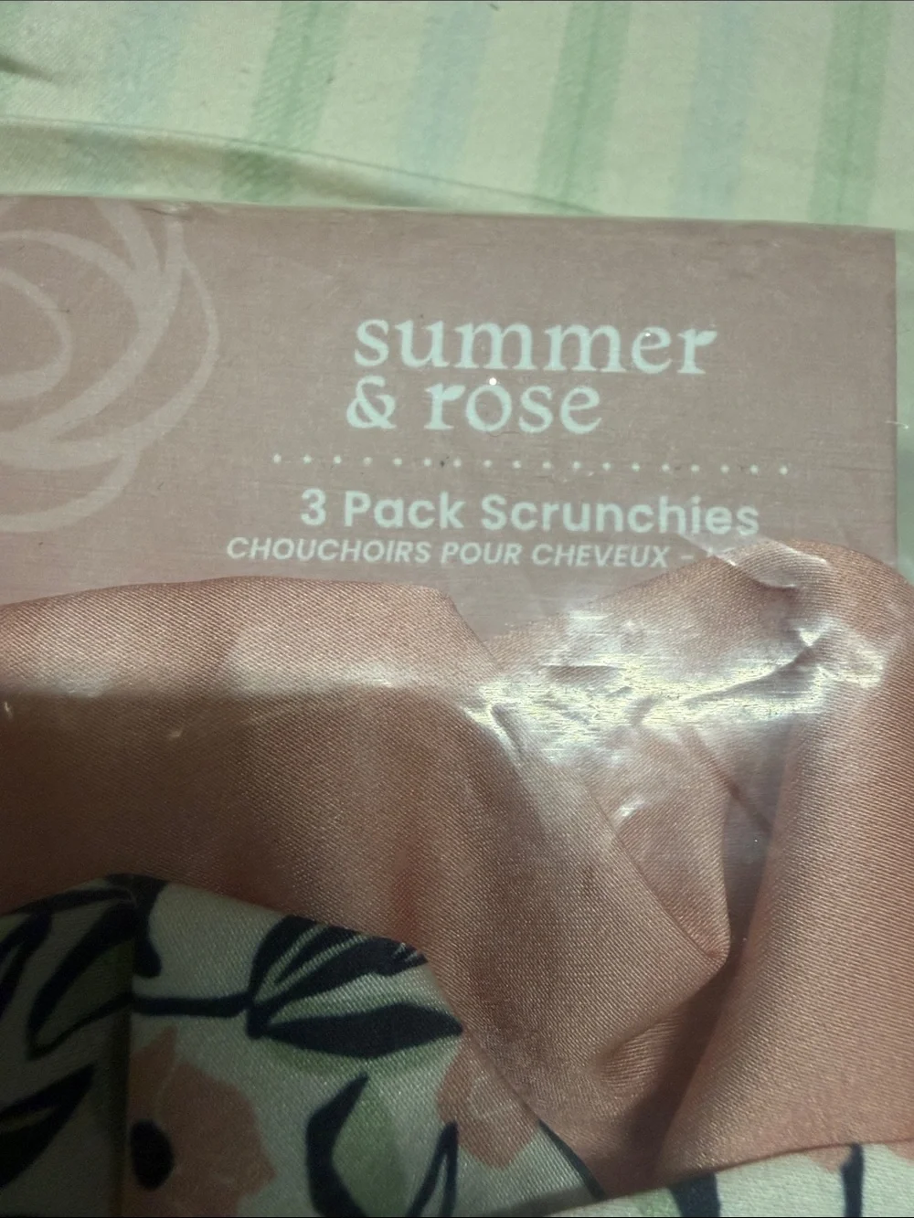 summer & rose Satin Scrunchie Set — Blush, Floral, Sage